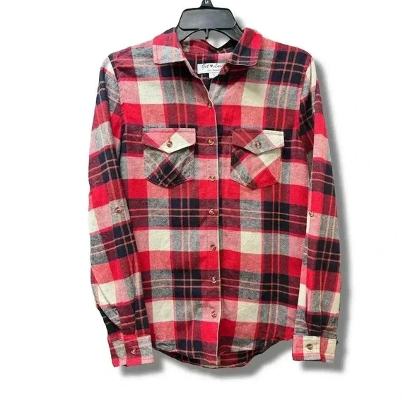 Get Lucky Los Angeles Women's Red Plaid Flannel Button-Up Shirt Size S - Picture 1 of 4